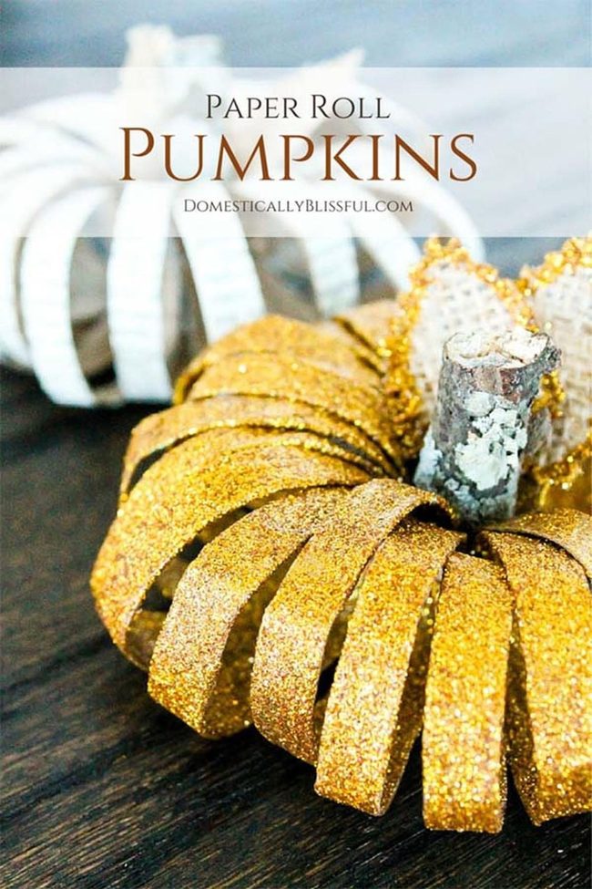Glitter Pumpkins From Toilet Paper Rolls