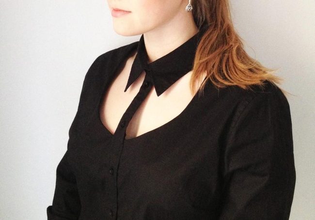 Black Shirt Asymmetrical Collar Statement