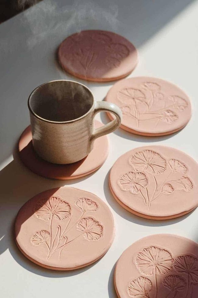 Terracotta Floral Clay Coasters