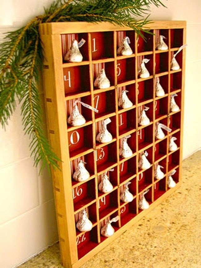 Silver Chocolates In Red Wooden Countdown