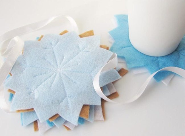 Light Blue Stars, Hand-Stitched Coasters