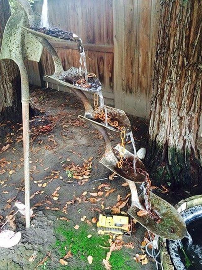 Tiered Water Feature With Reclaimed Materials