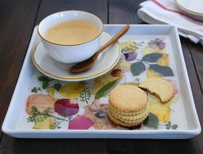 Golden Rimmed Tea With Pressed Flowers