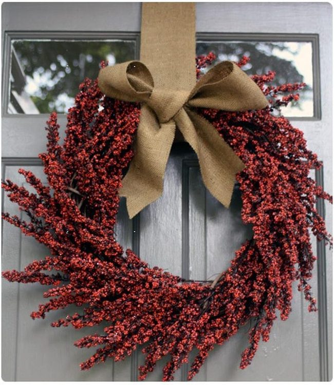 Red Berries On Natural Burlap