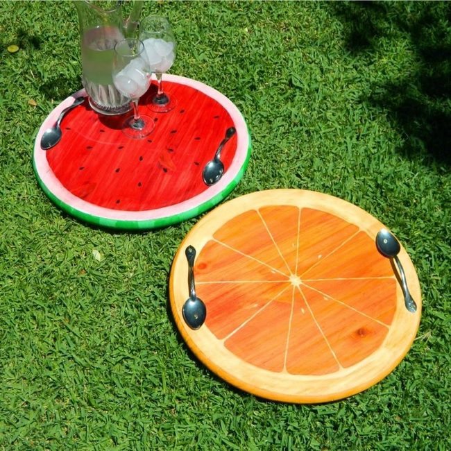Painted Wooden Fruit Slice Servers