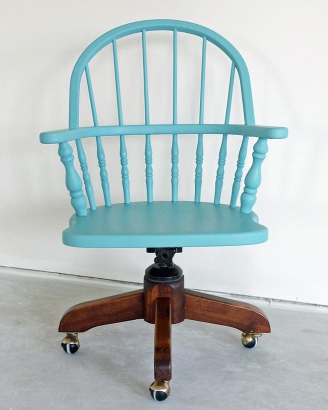 Blue Wooden Chairs With Rolling Wheels