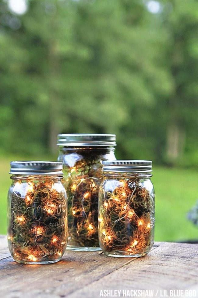 Mason Jar Lights With Moss