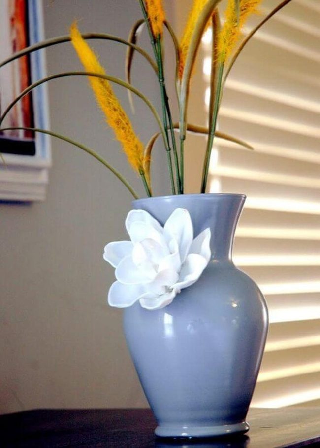 Gray Vase Yellow Grasses Pop