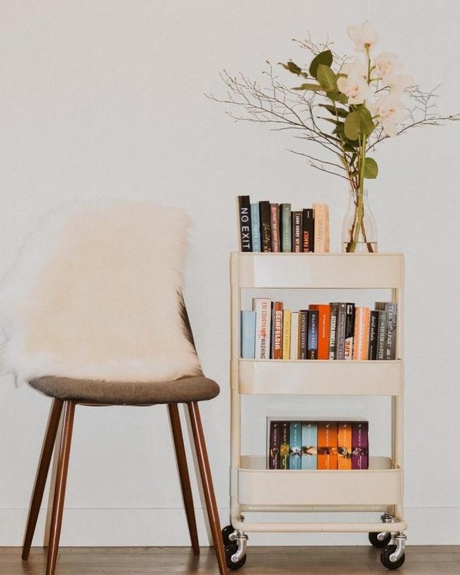 Birch Wood Cart Holds Rolling Books