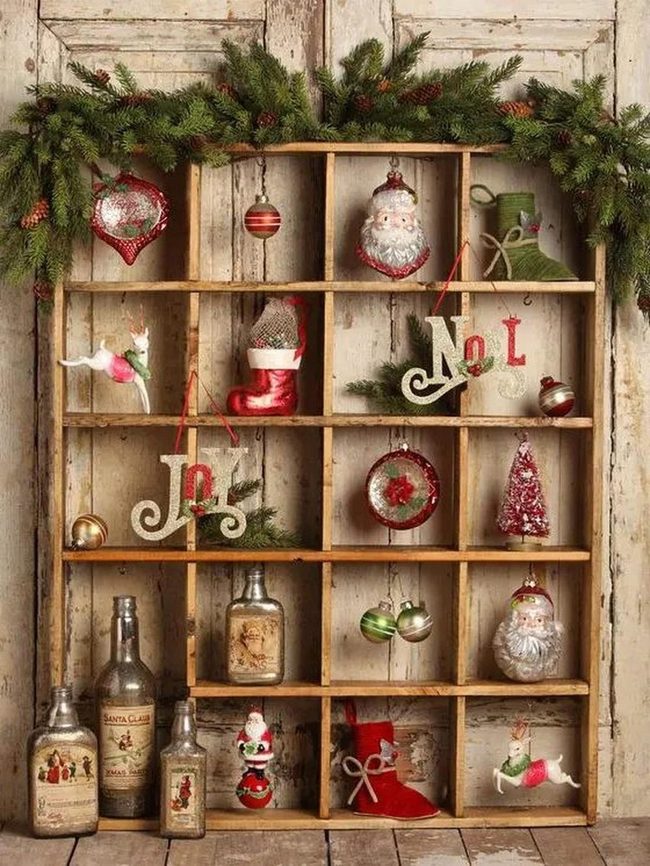 Wooden Shelves Red Green Baubles