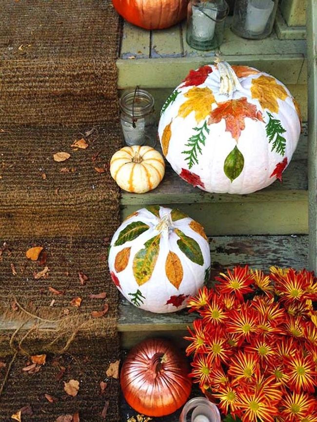Painted Pumpkins, Autumn Leaves