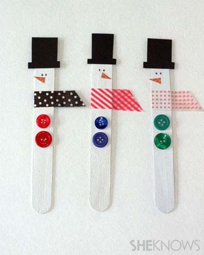 Popsicle Stick Snowmen Colorful Paper Hats