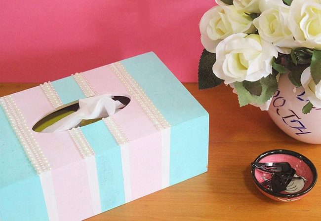 Pearl-Beaded Pastel Tissue Boxes