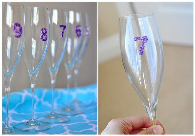 Numbered Purple Champagne Glasses