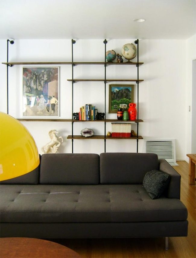 Yellow Lamps Brighten Shelved Library Room