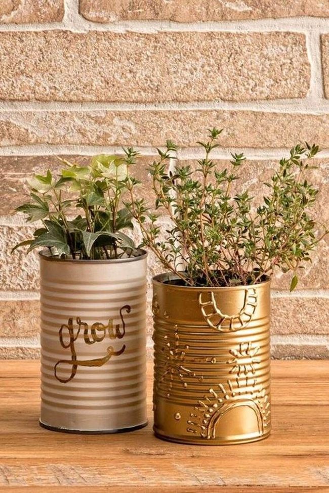 Recycled Cans Into Herb Gardens