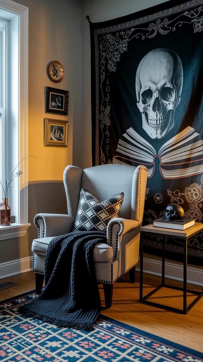 Black Knit Chair With Rust Pillows