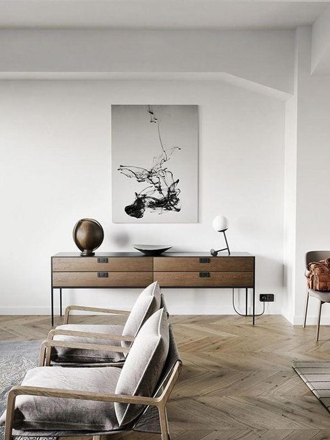 Light Wood Herringbone Minimalist Living