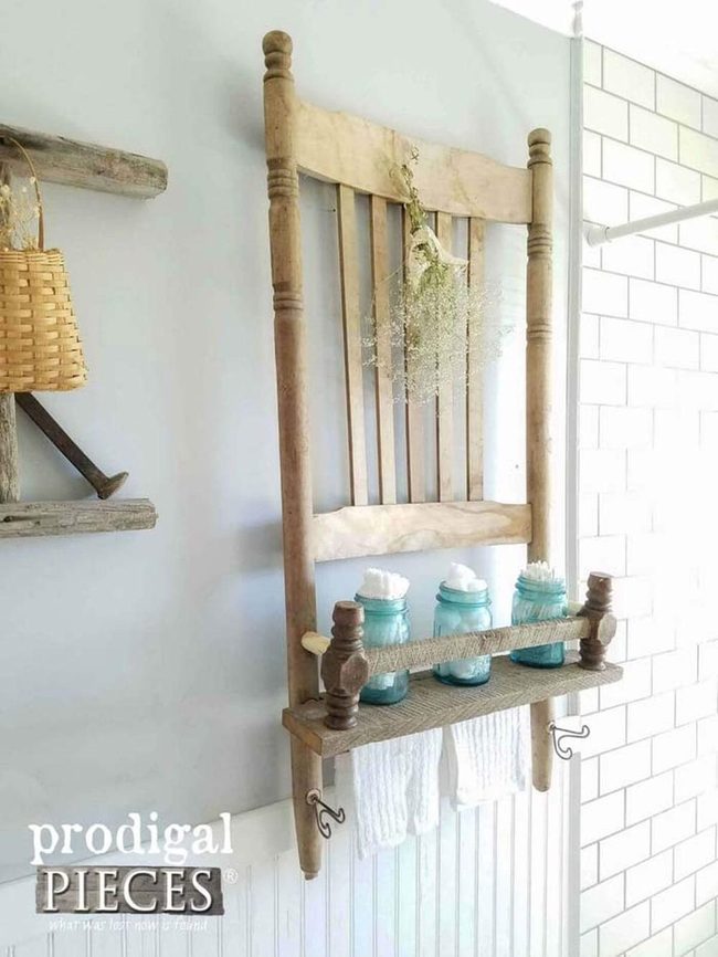Broken Chair Becomes Bathroom Shelf