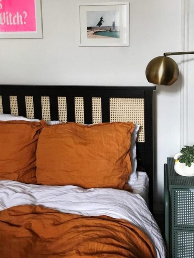 Black Cane Headboard Rust Bedding