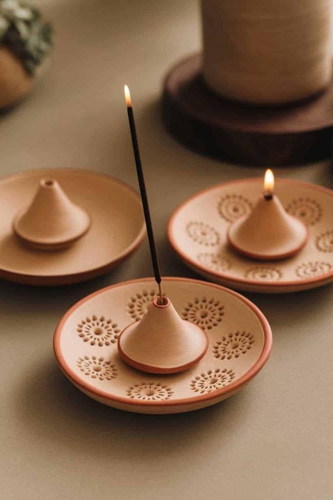 Terracotta Clay Holders With Pressed Flowers