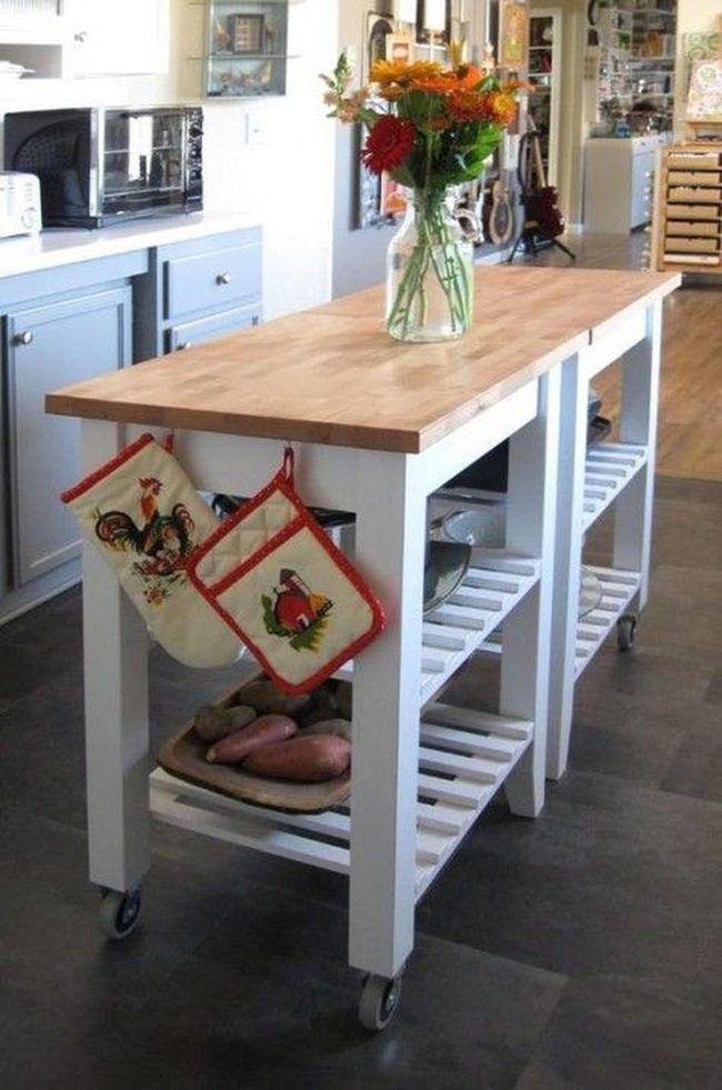 White Wood Islands With Rooster Charm