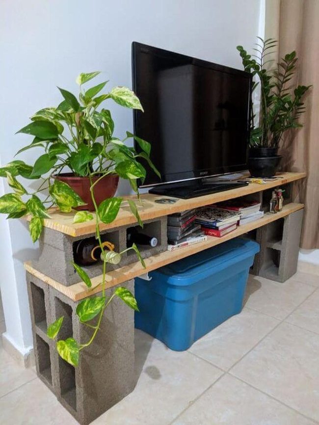 Concrete Blocks Raw Industrial Tv Stand