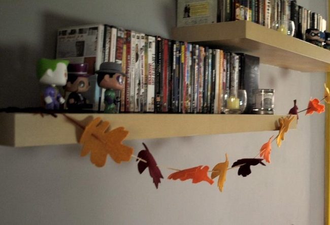 Wooden Shelves, Autumn Leaves