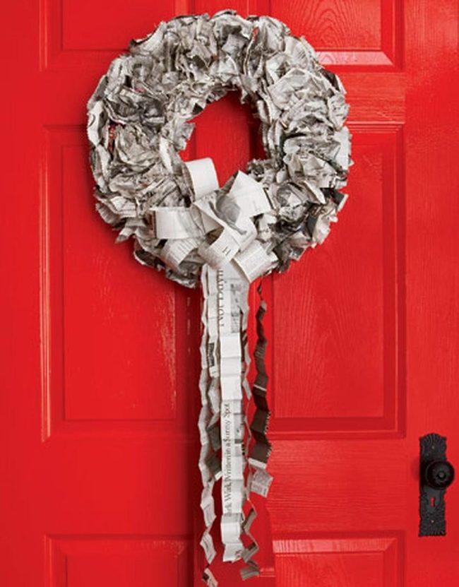 Crimson Door With Crumpled Paper Wreath