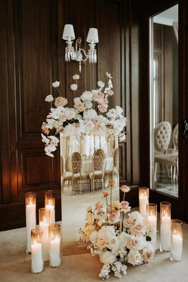 Gold Mirror Seating Chart Display