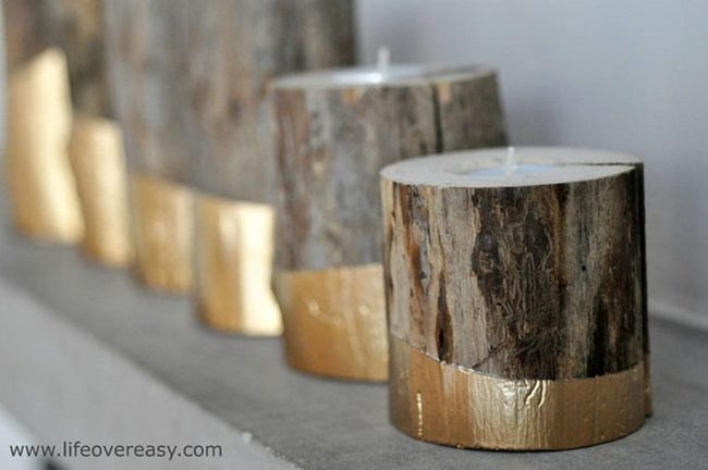 Gold-Dipped Wood Bark Holders