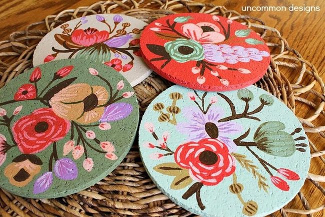 Hand-Painted Botanical Round Coasters
