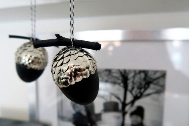 Silver-Capped Acorns On Black Strings