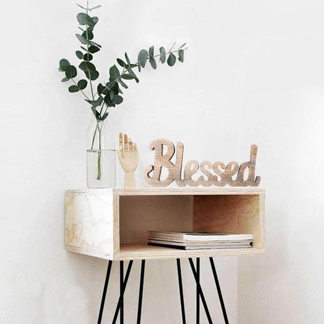Wooden Blessed Script Sign