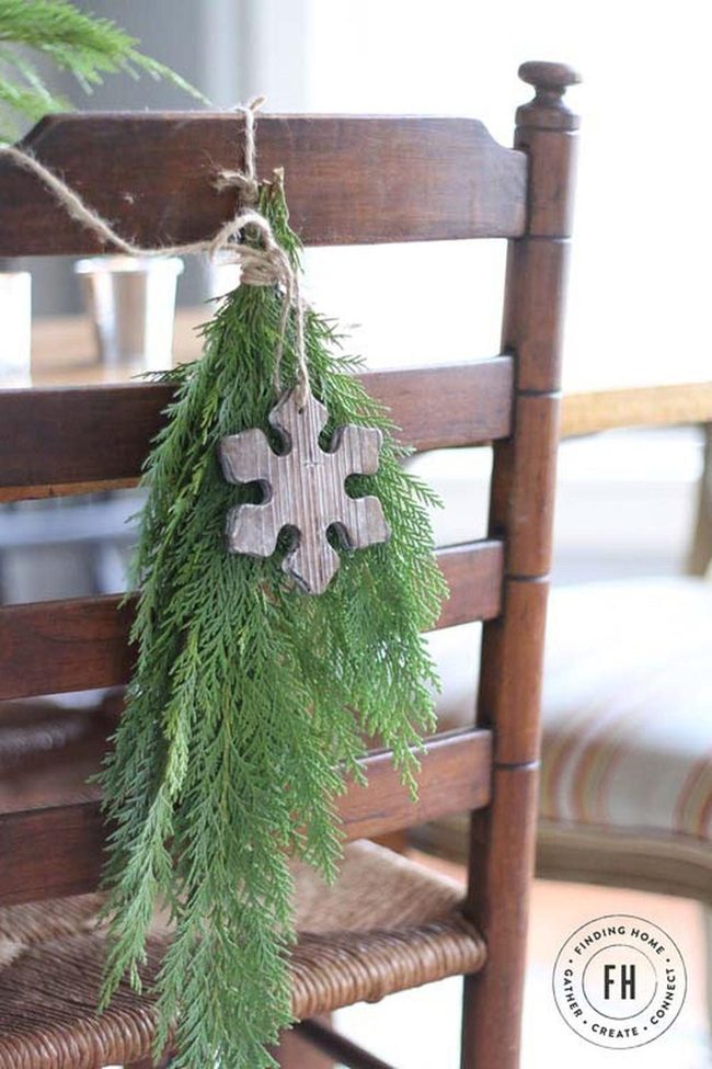 Vintage Chair With Evergreen And Snowflake