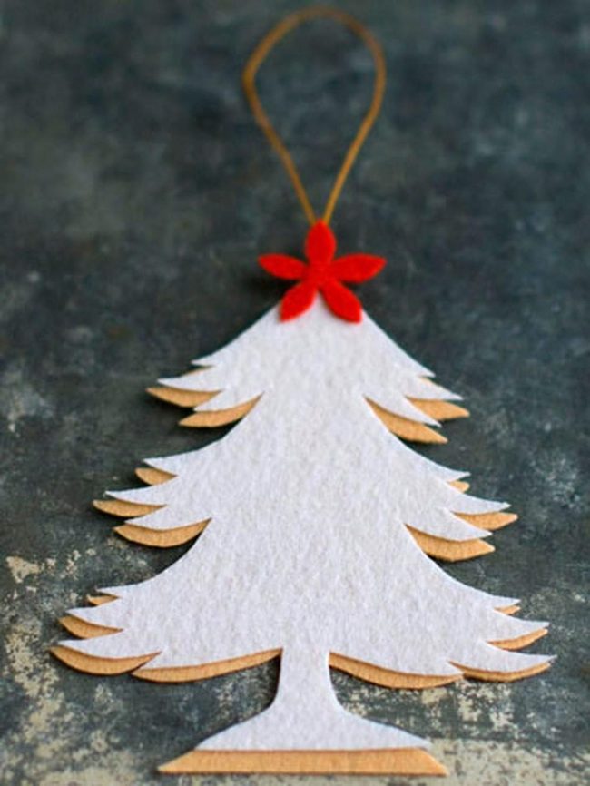 White Felt Trees Red Flower Accent
