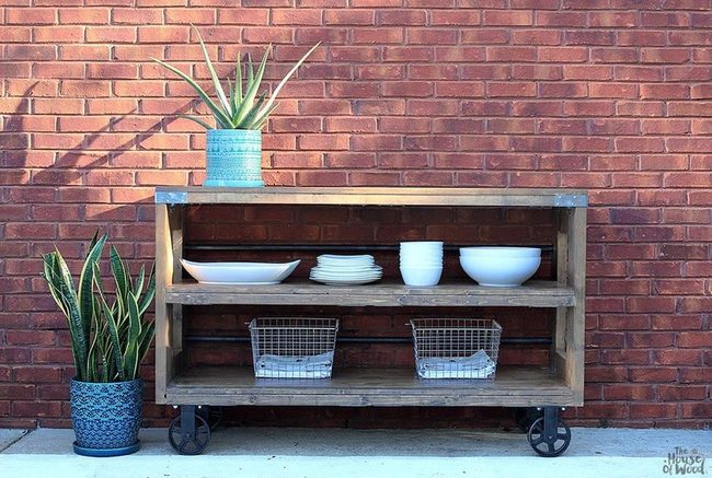 Steel Frame Wood Shelves Mobile