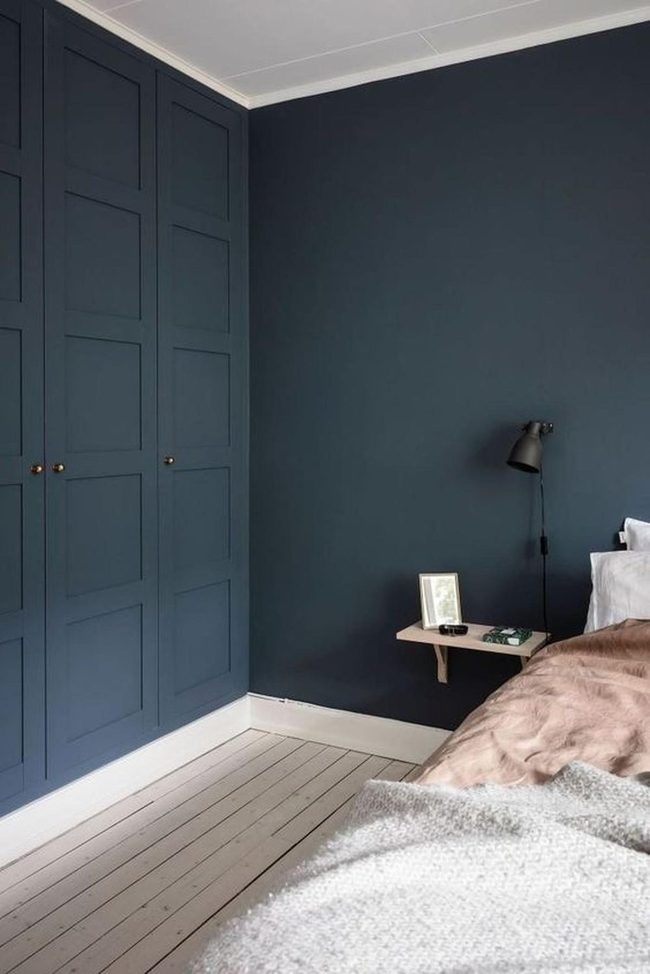 Blue Walls Golden Wood Floors