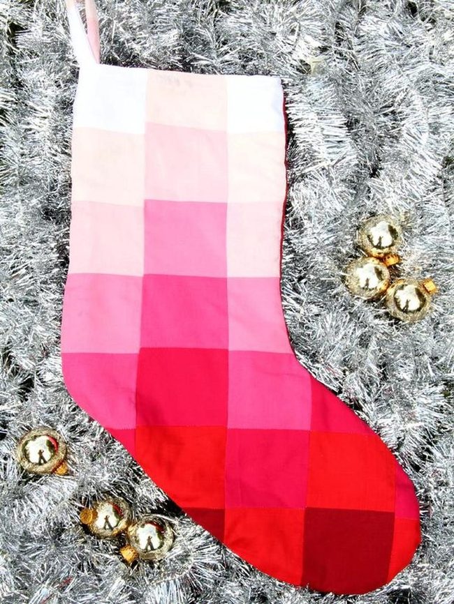 Pink Red Patchwork Stockings Gold
