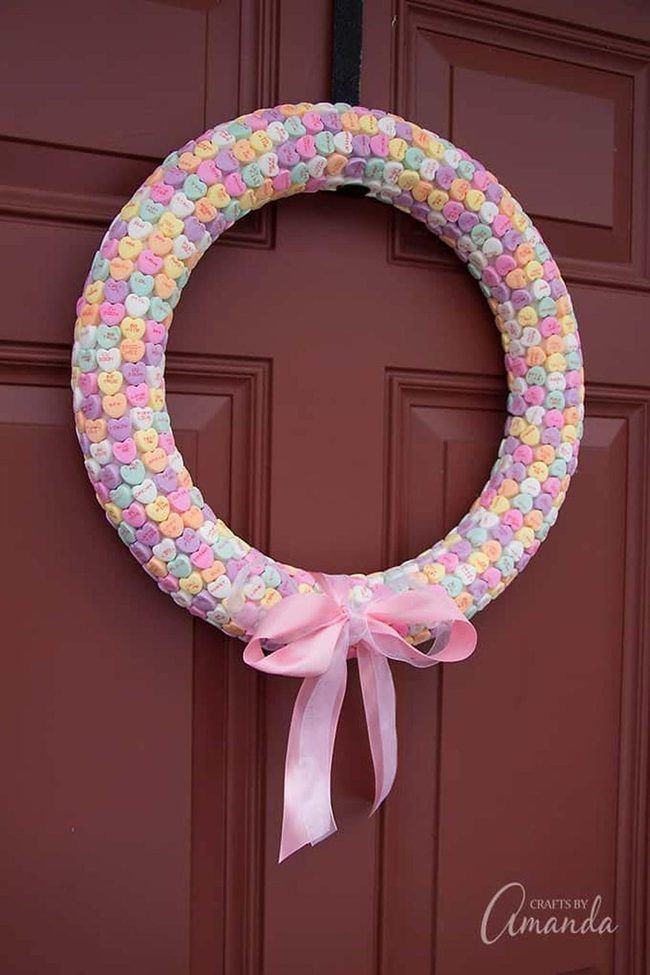 Candy Hearts Wreath In Bright Colors