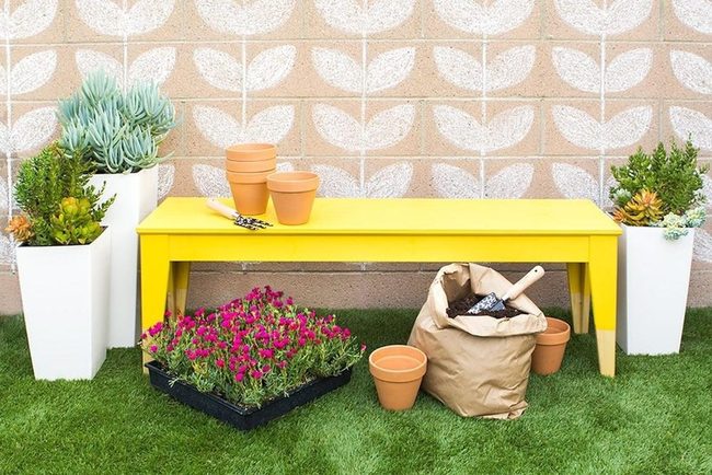 Sunny Yellow Bench Garden Corner