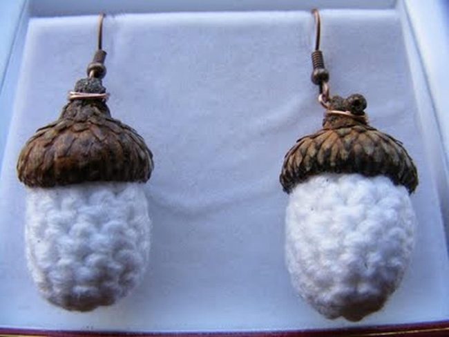 Real Acorn Caps With Knit Dangles