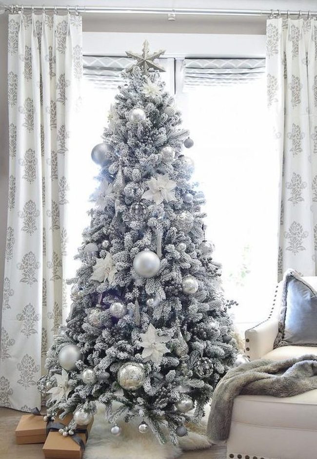White Frosted Tree With Silver Sparkle