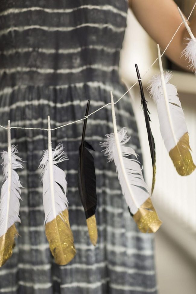 Suspended White Feathers Gold Tips