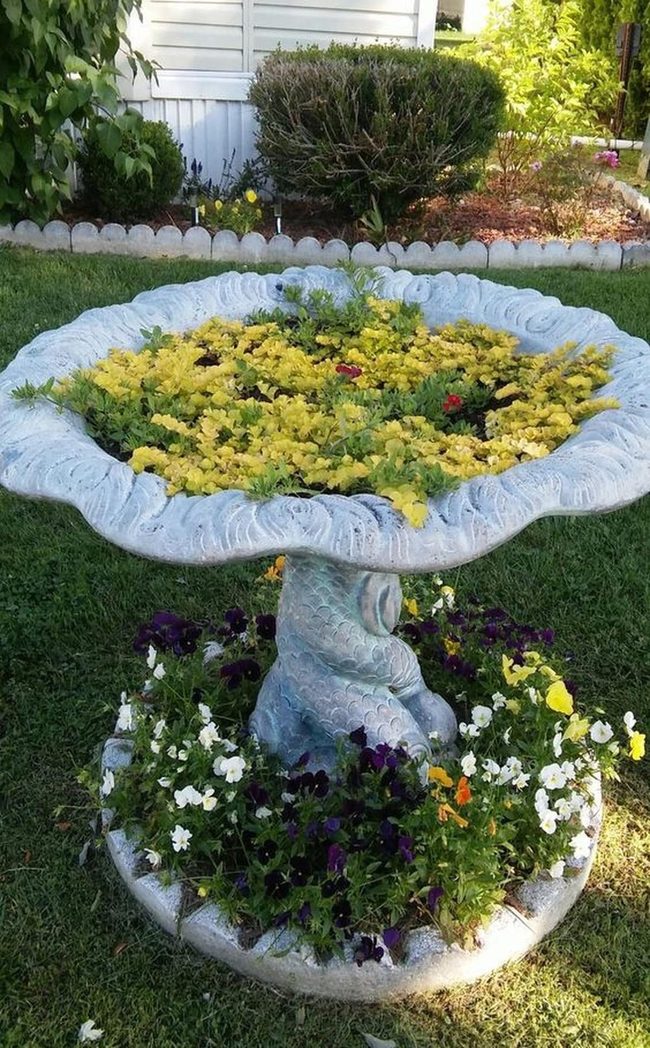Yellow Flowers Fish Tail Birdbath