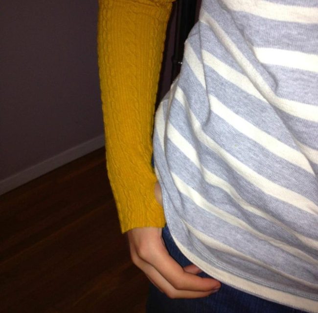 Yellow Knit Sleeves Gray Stripes