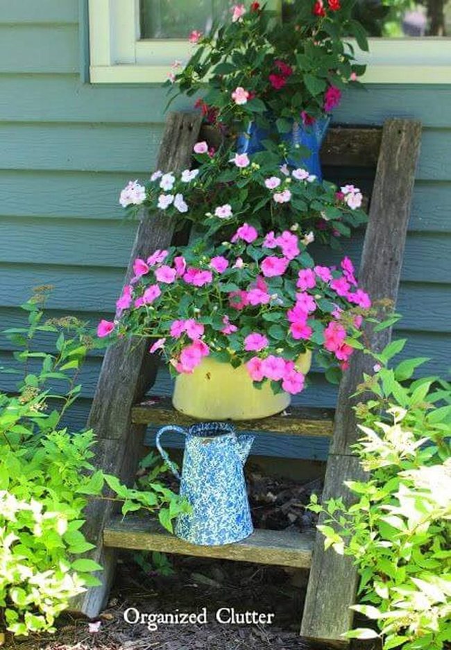 Wooden Ladder Flower Cascade