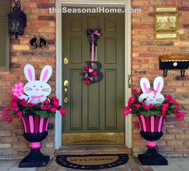 Wooden Bunny Heads Spring Topiaries
