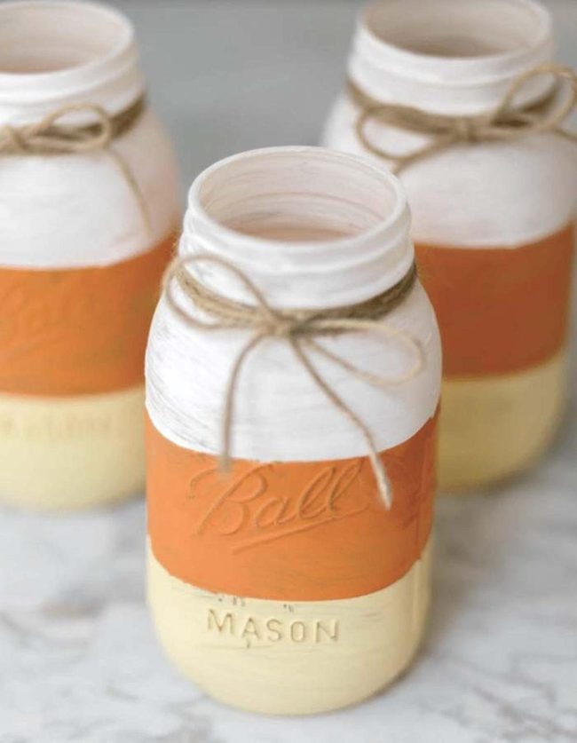Striped Candy Corn Glass Jars