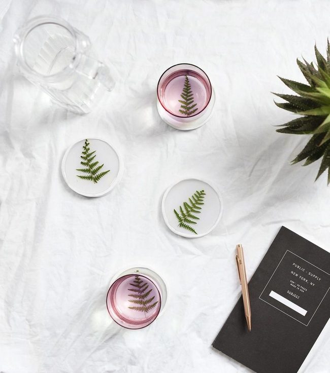 Fern Leaves Pink Glassware White